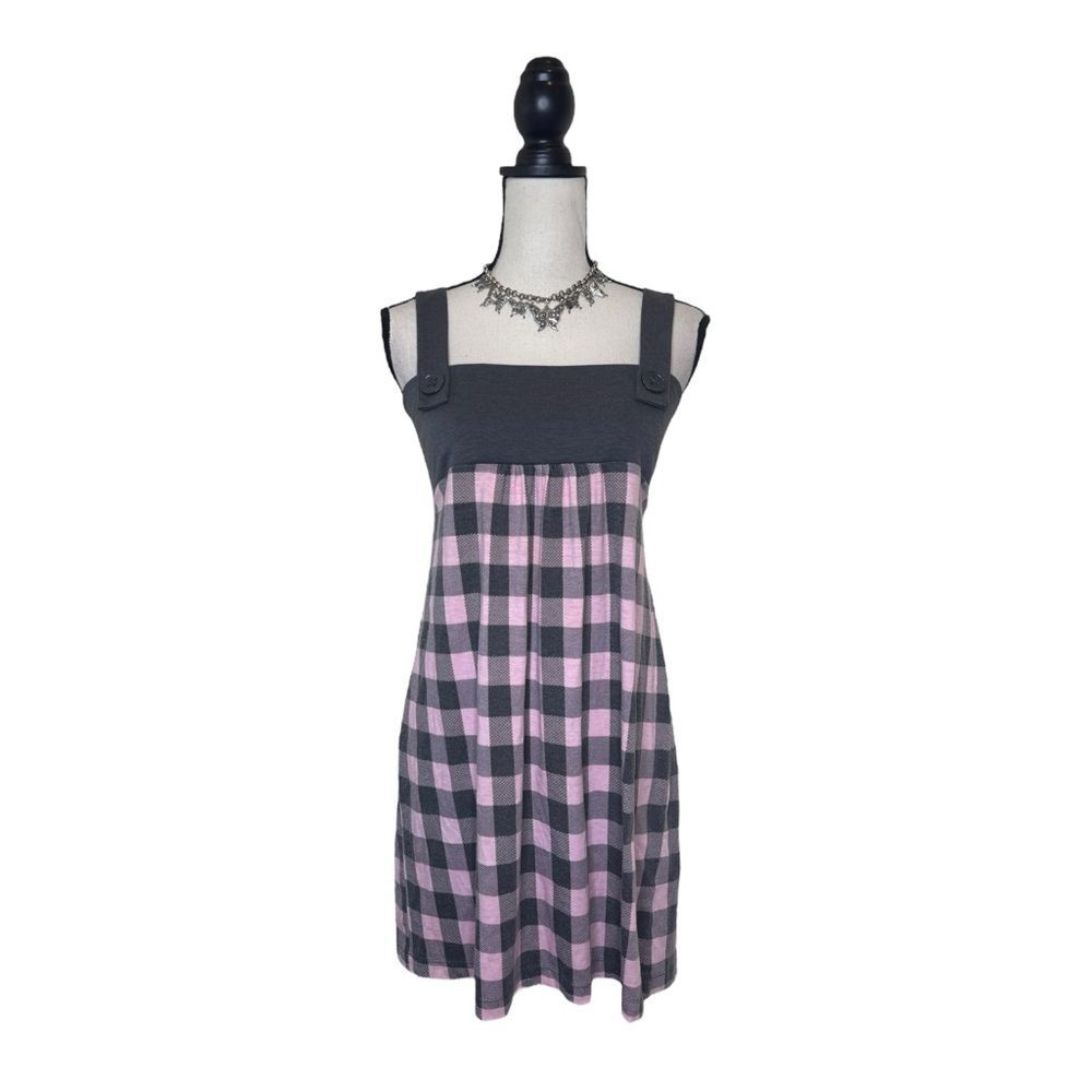 Y2K No Boundaries Gray + Pink Gingham Babydoll Mini Dress Size Large